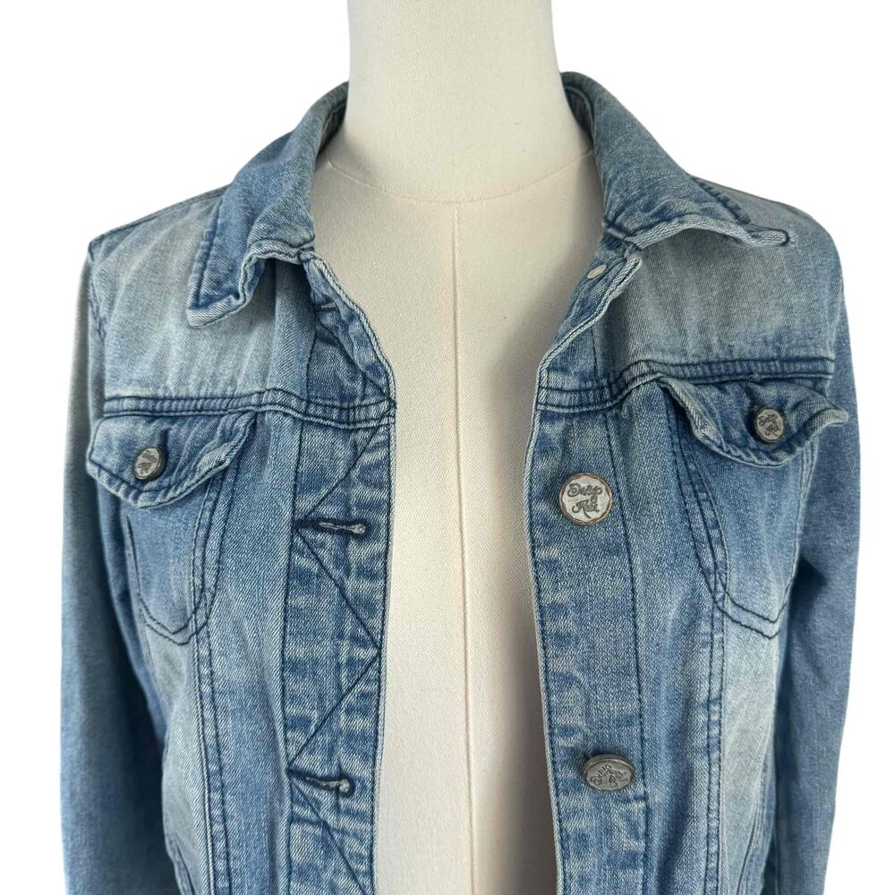 Indigo Rein Womens Blue Denim Jacket Button Front Long Sleeves Cropped Medium - Picture 5 of 16